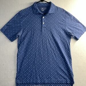 Peter Millar Crown Golf Polo Men Medium AOP Blue Flowers Pima Cotton